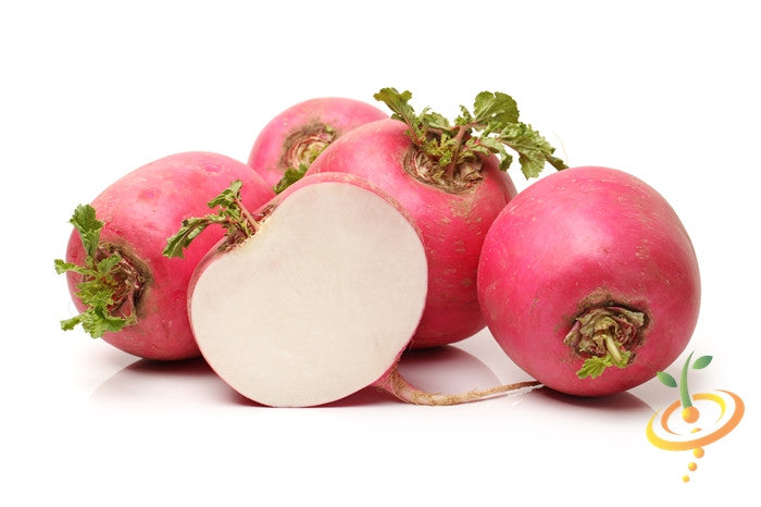 Pink radish seeds from SeedsNow, showing vibrant pink radish bulbs and fresh seeds ready for planting.